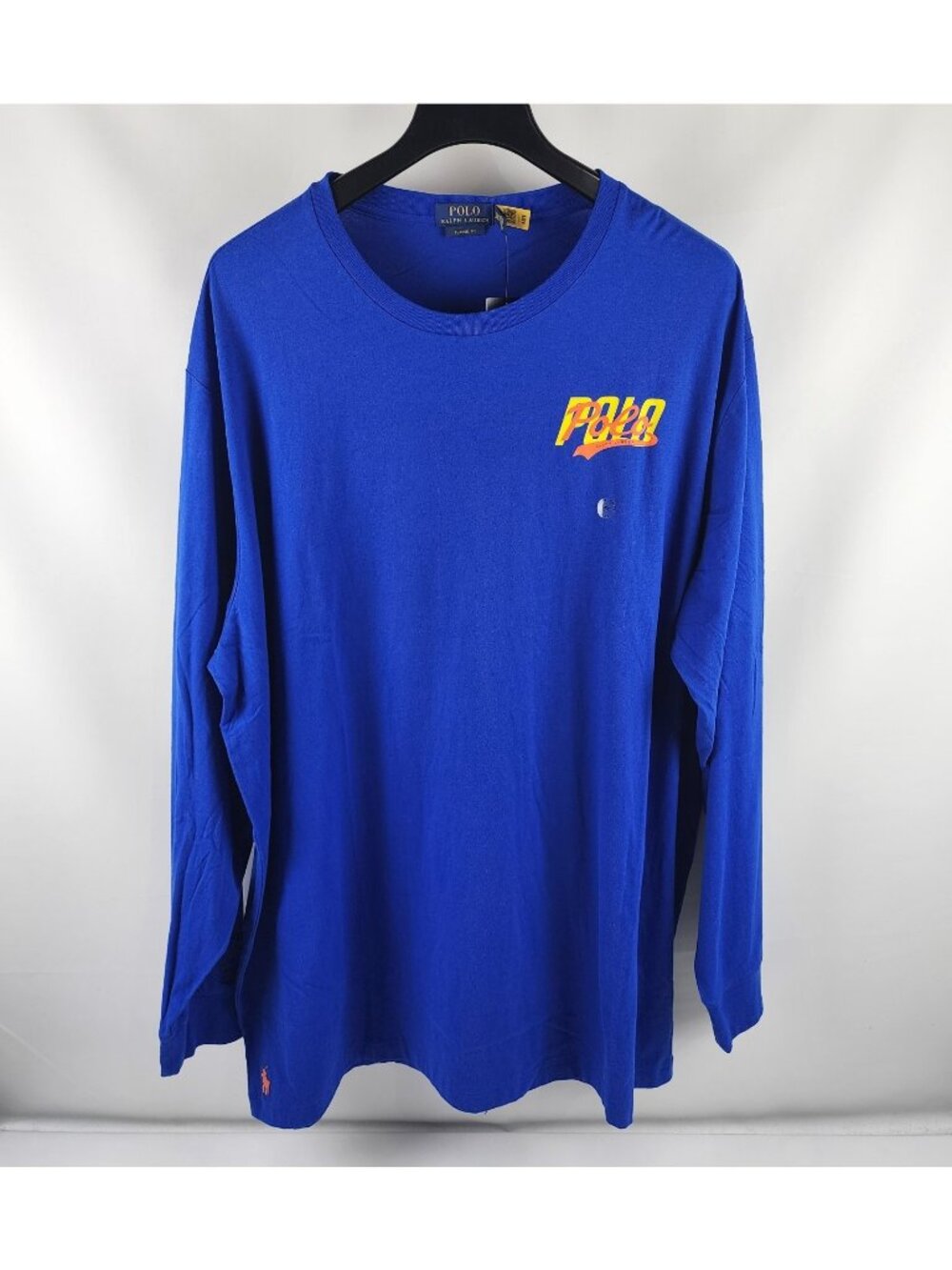 Polo Ralph Lauren Shirt Mens 3LT Blue Classic Fit Spellout L/S T-Shirt NWT